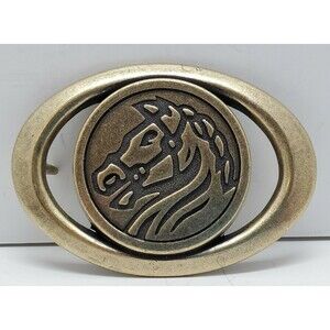 Vintage Brass Horse Oval Belt Buckle Country Western Style Ladies Fashion Unisex